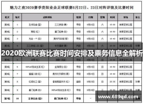 2020欧洲联赛比赛时间安排及票务信息全解析